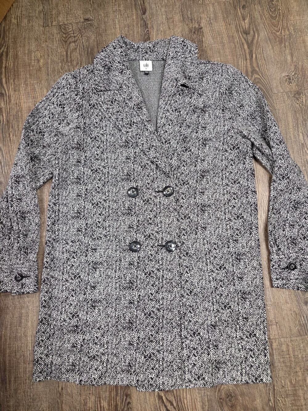 Cabi Coat Black Speckled Long Sleeve Button Front Size Medium 4294